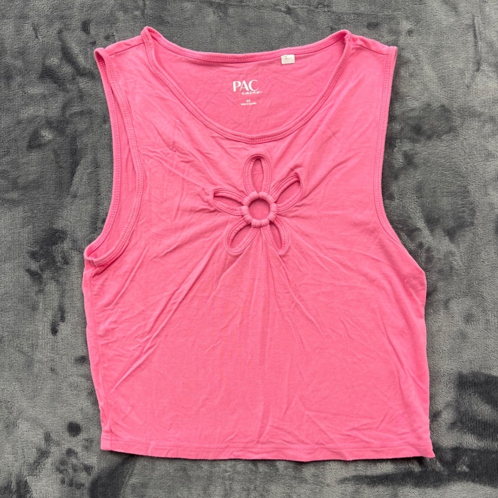 PacCares Flower Cutout Crop Top Womens XS Pink Sleeveless Tank Y2K‎ Aesthetic